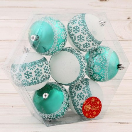 Set of balls Plastic D-8 cm, 7 pcs "Emeravik-Snow Ornament" Belo-Glory-1