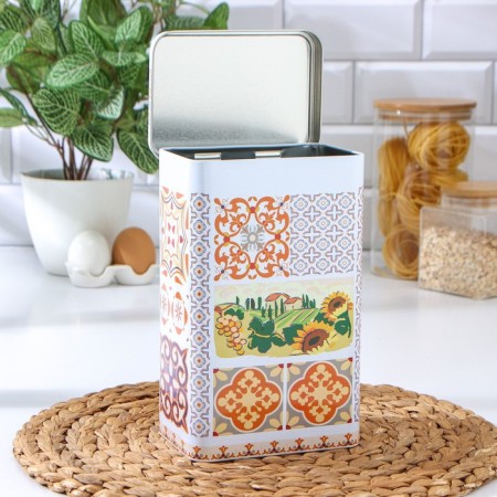 Bank with a lid for bulk products from tin "Italian decor", 2.7 l, d = 9.5 cm, h = 21.5 cm, drawing mix-2
