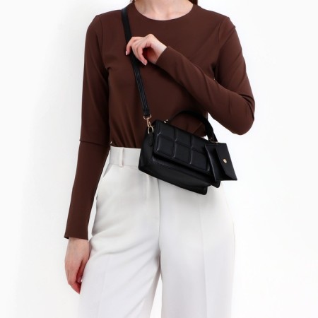 Women's bag on a valve, with a wallet, 20x12x7 cm, black color-10