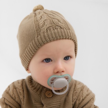 Combineson children with a hat knitted minaku, height 68-74, brown color-4