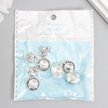 Decor for creativity Metal "Cup and kettle" silver set 4+4 pcs 0.7x1.4x1.4 cm 1.3x1.8 cm 788007-3