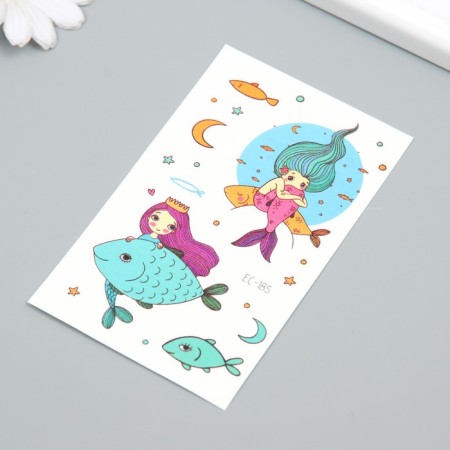Tattoo on the body color "Mermaids and fish" 7.5x12 cm-1