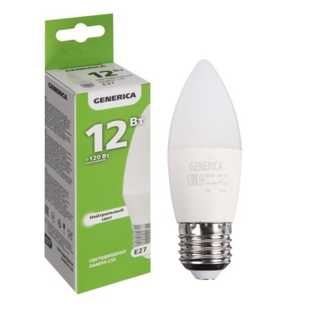 LED LED Generica C35, 12 W, candle, 4000 K, E27, 230 V, LL-C35-12-230-40-E27-G