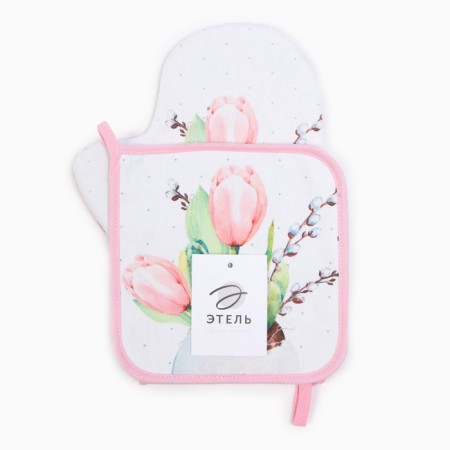 Set of kitchen. Ethel "Tulips" mittens-seizure 20x28cm, severity 19x19cm, 100% HL-3