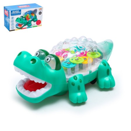 The gear crocodile, light and sound, works from batteries, green color