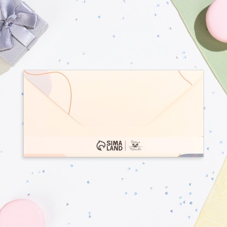 Money envelope "Happy Wedding Day!" Flowers, beige background, 16x8 cm-2