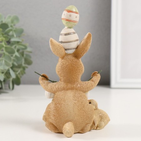 Polystone souvenir "Bunny with Easter testicles and chicks" 9.5x9x16 cm-2