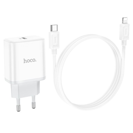 Network charger Hoco C104A, Type-C, 20 W, PD + Qc, Type-C-Lightning, 1 m, white-5