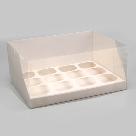 Confectionery folding box for 12 cupcakes white, 31 x 24 x 14 cm