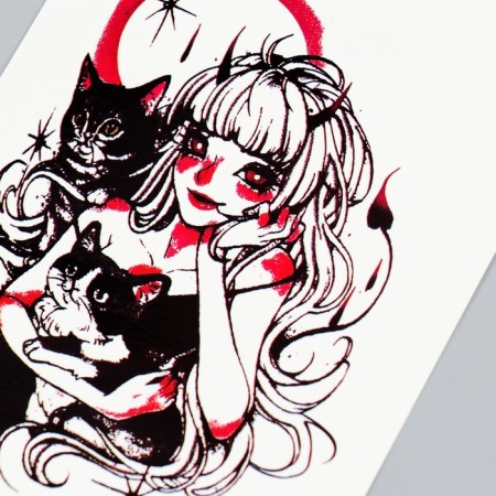 Tattoo on the body color "Witcher with cats" 17.5x12 cm-1