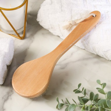 Massage brush made of natural bristles, with a handle, smooth-5