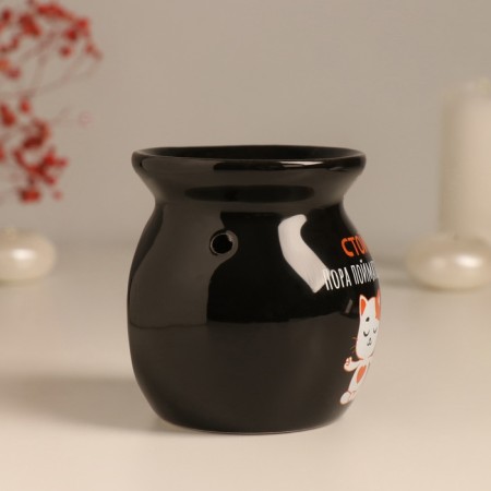 Aroma lamp ceramics "Stop! It's time to catch Zen" Black 7.2x7.2x7.8 cm-3