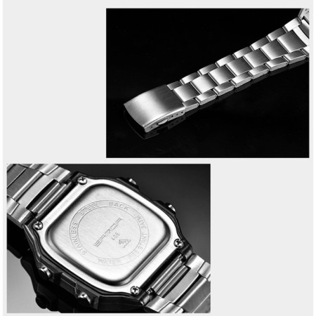 Men's washing watches, D-4.4 cm, alarm clock, calendar, metal strap, silver-3