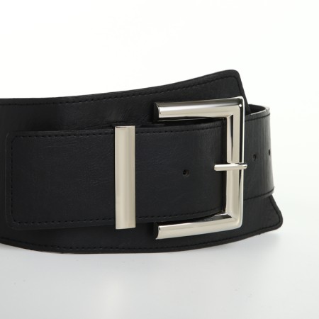 Women's belt, width 12 cm, metal buckle, black color-5