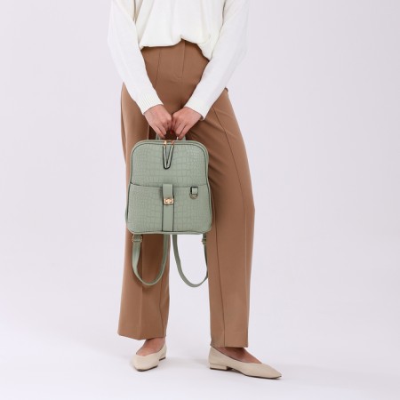 City backpack on a zipper, green color-4