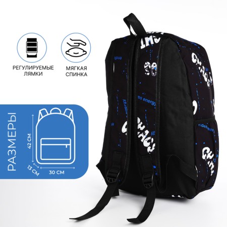 Young backpack from textiles on lightning, 3 pockets, black/blue color-1
