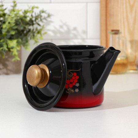 Hot teapot, 1 l, fixed handle, induction, red-black color, mixture-1