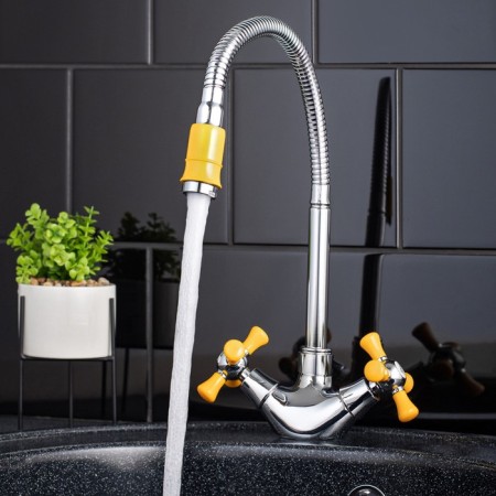 Kitchen mixer RMS SL92YW-279F, two-wound, high spout, chrome/yellow-2