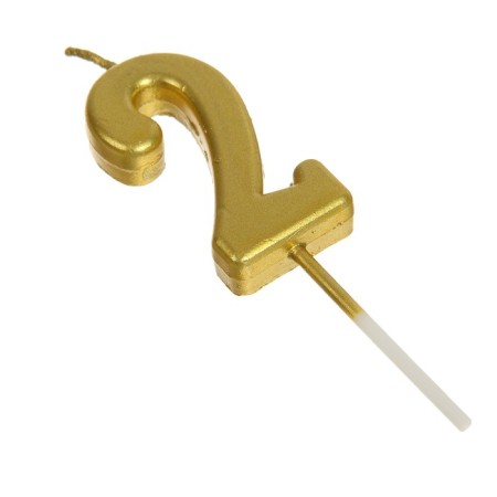 Candle in a cake on a skewer, number 2, gold, 4.5x2.5 cm-3