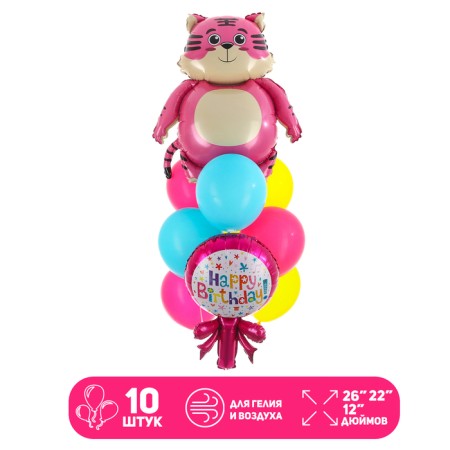 Set of balls "Happy Birthday. Pink tiger ”, latex, foil, 10 pcs.