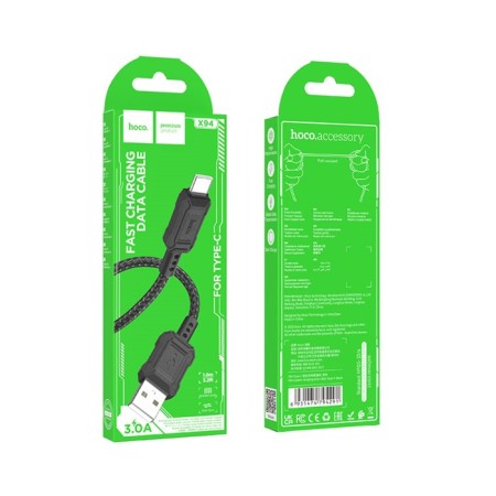 Hoco X94, Type -C cable - USB, 3 A, 1 m, data transfer, PVC, black-3