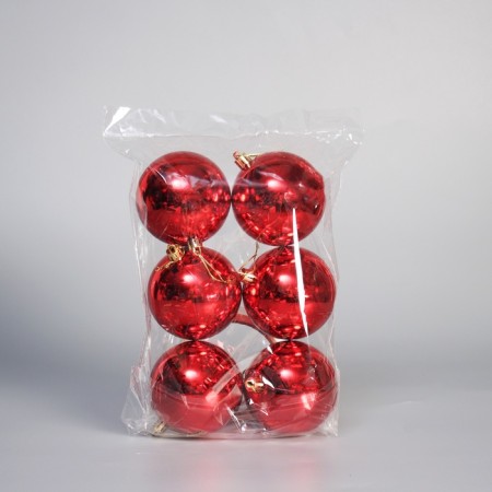 Set of balls plastic D-8 cm, 6 pcs "vintage gloss" red-1