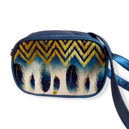 Cross-Bodi bag, lightning department, color blue-metal "feathers"