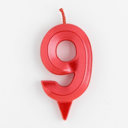 Candle in the Cake "Fine", number "9", red metallic, 6.5 cm-2