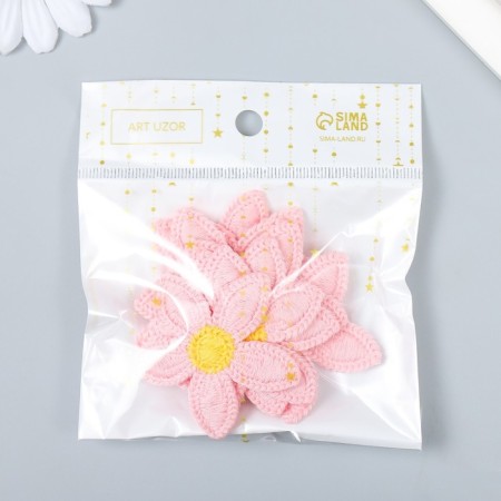 Decor for creativity Textile Embroidery "Pink Flower" 5.2x5.2 cm-3