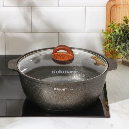 Granit Ultra (Original), 5 l, d = 28 cm, glass cover, anti-stick coating, black color, black-4