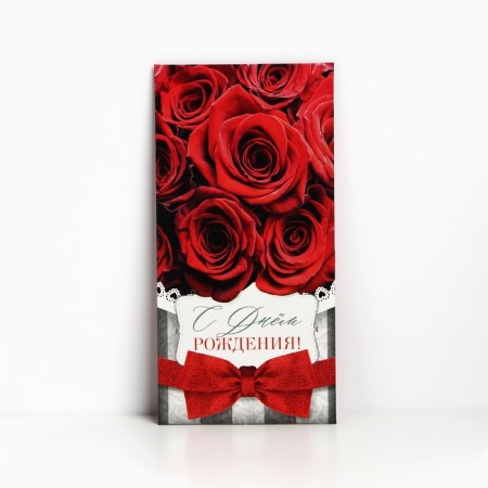 Money envelope “Happy Birthday!”, Red roses and bow, 16.5 × 8 cm-1