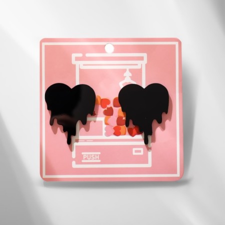 Acrylic earrings "melting hearts", black color in silver-1