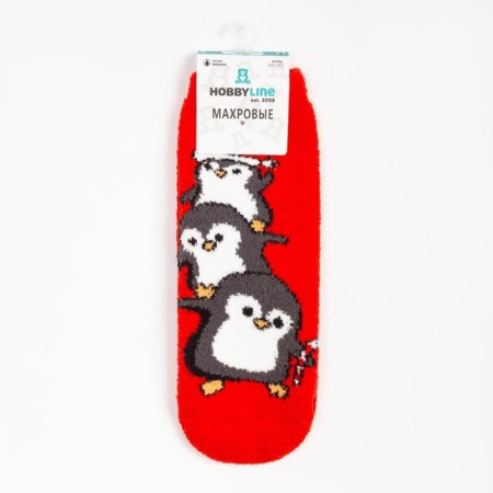 Women's socks "Penguins", red color, size 36-40-4