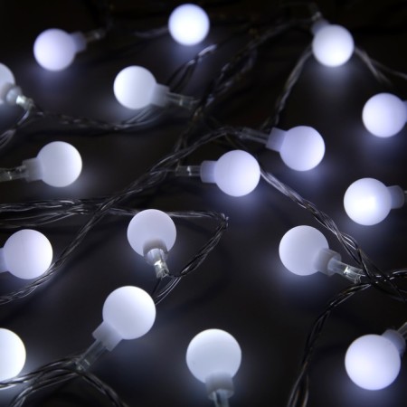 Garland “thread” 5 m with nozzles “White Balls”, IP20, transparent thread, 30 LED, white glow, 8 modes, 220 V