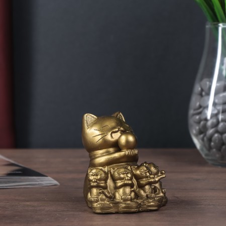 NECSK Polystone Bronze "Cat Mani-Neko with kittens" 7.5x6.5x7 cm-1