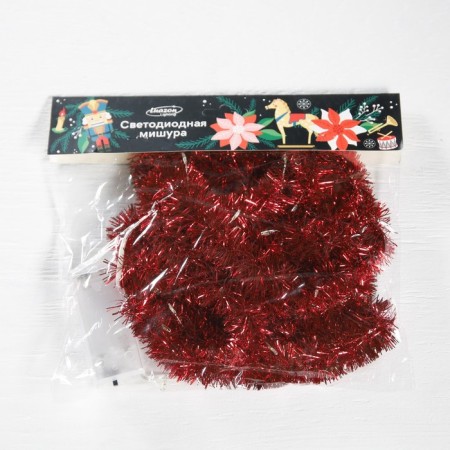 Garland "tinsel" 2 m Rosa, IP20, red thread, 44 led, 8 layers, d = 3 cm, white glow, aah2-3