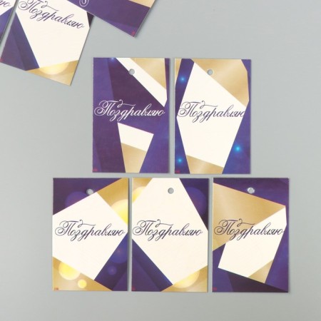 Cardboard Biro "Congratulations. Blue with gold" set of 10 pcs (5 types) 4x6 cm