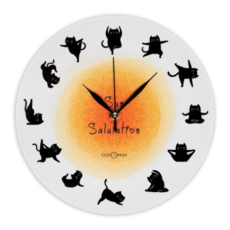 Wall clock, series: interior, "yoga poses from the cat", discrete move, d-23.5 cm