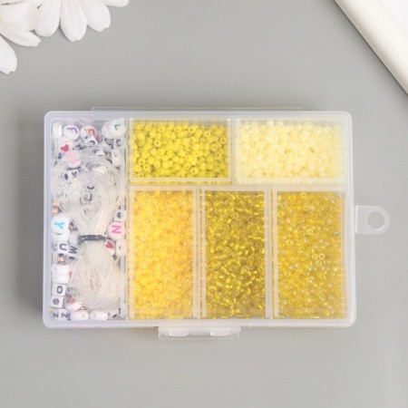 Glass 8/0 in the casket "Yellow" beads + thread 0.8 mm 5 m 12x8.4x2.2 cm-3