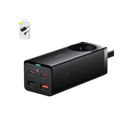 Baseus PowerCombo, GAC+2u+2C 65W+Type-C-Type-C, PD, 65W, 1 m, Black-9