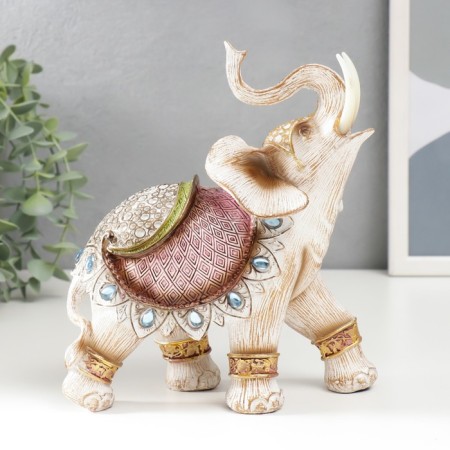 Souvenir Polystone "Elephant in Popon with sapphires" under the tree 21x18x9 cm-1