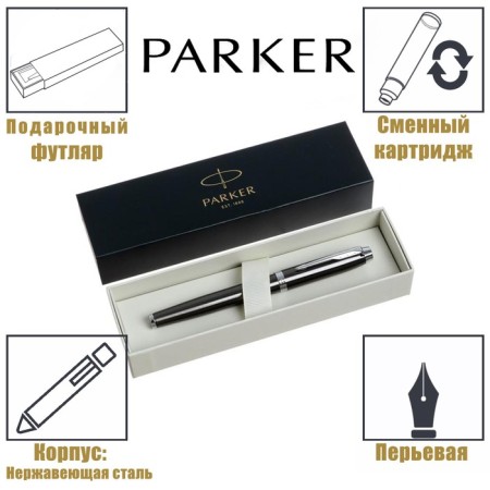 Feature handle Parker Im Core F321 Dark Espresso CT, stainless steel case, blue ink, in a gift bag-1