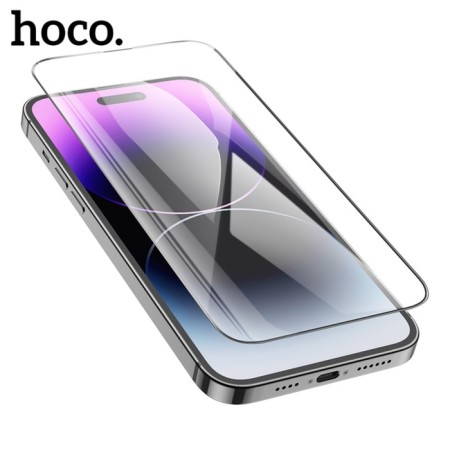 Hoco protective glass for iPhone 14 Pro, with a frame for installation, full glue, 0.33 mm, 9h-9