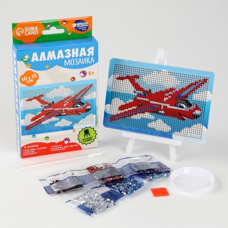 Diamond mosaic with a partial filling on the stand for children "Airplane", 10 x 15 cm, a set for creativity-1