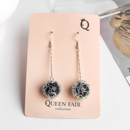 Hanging earrings “wandered car”, black color in silver, 6.5 cm-1