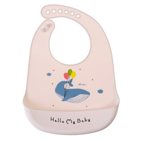 Silicone bib, on buttons, with a kit pocket, gray/white color-5