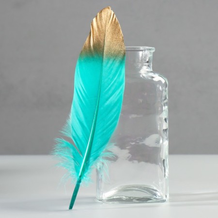 A set of goose feathers 15-20 cm, 10 pcs, dark green with gold
