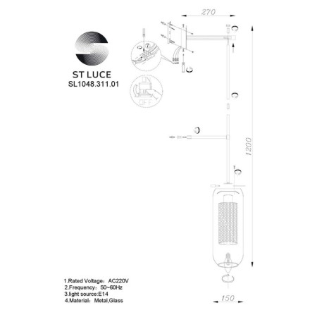 Sconces st. SL1048.311.01. Gerrit. 1x40 W, E14, 15x120 cm, brass color-5