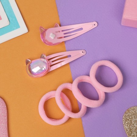 Hair set "Pink Miracle" (2 invisibility 5 cm, 4 elastic bands) pussy, pink-2
