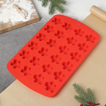 Baking uniform “Gingerbread man”, silicone, 32.5 × 21 × 1.5 cm, 24 cells, red color-2